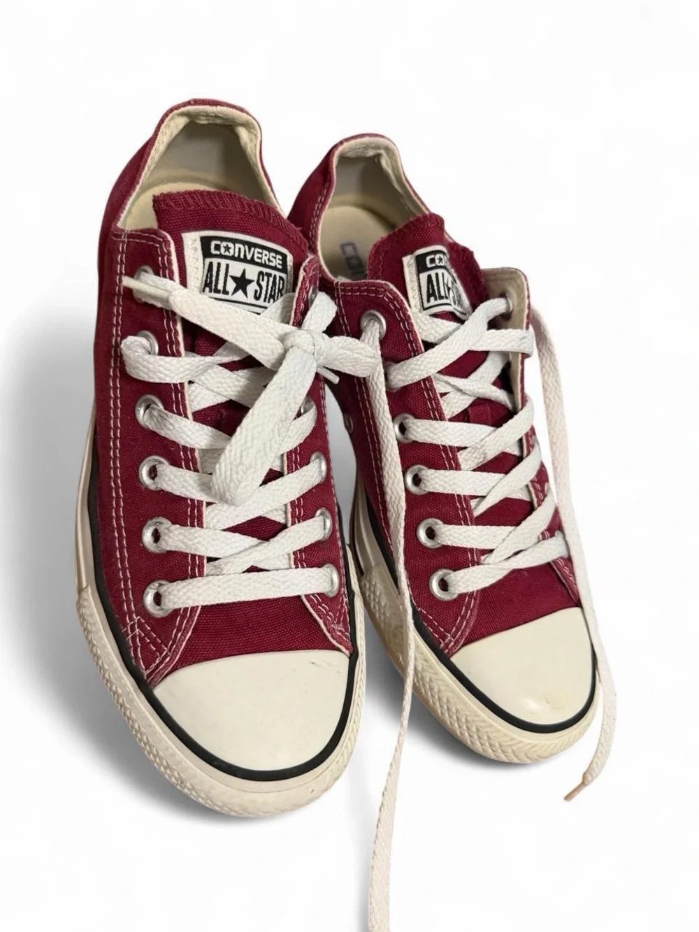 Converse Low Top Sneakers in Burgundy Canvas with White Accents